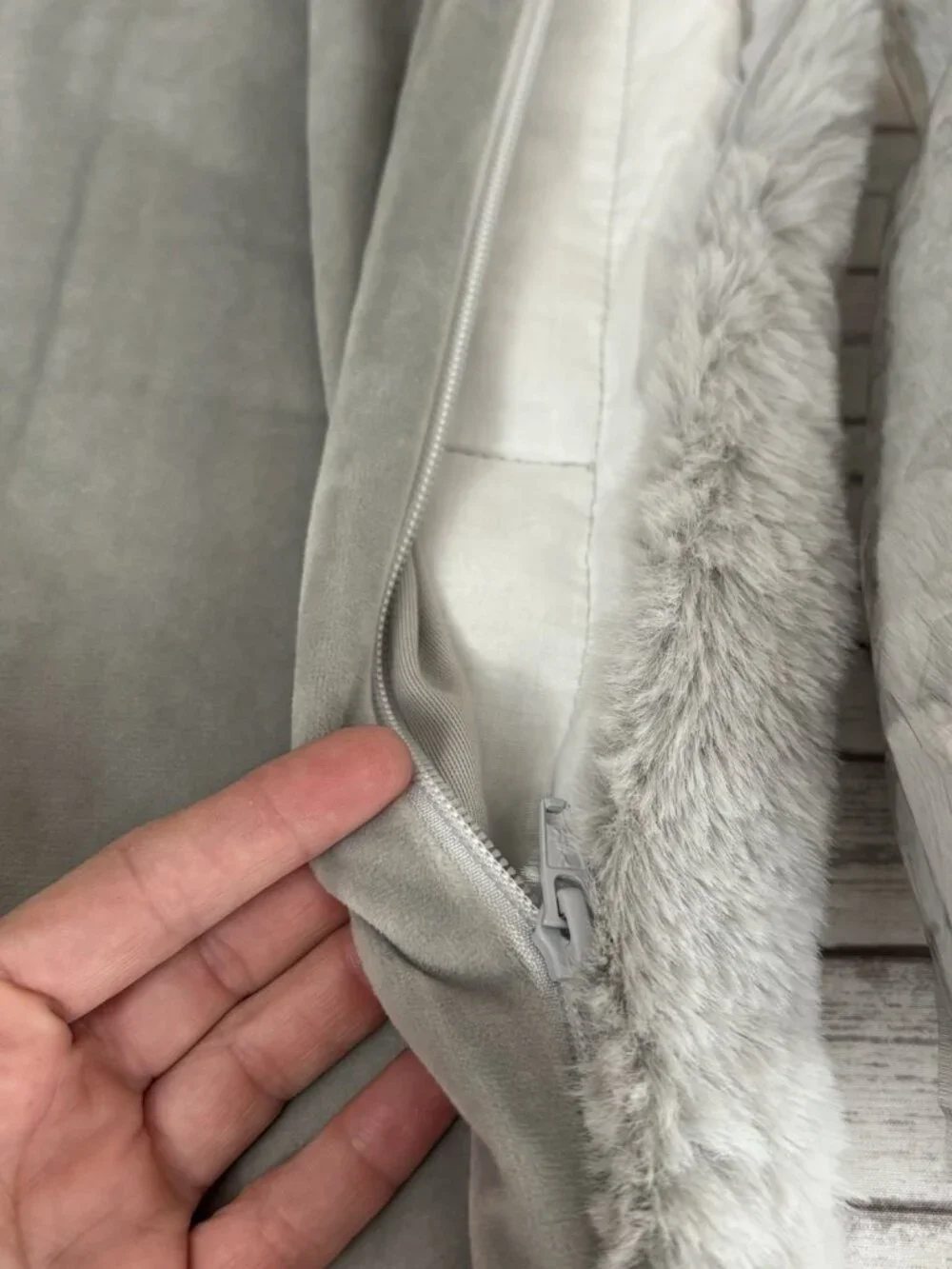 Pottery Barn Alpine PAIR Faux Fur EURO Pillow Shams Grey NEW 26”